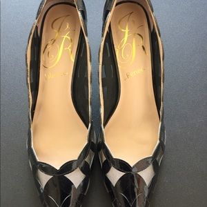 J Renee Black Patent Peau de Soie Pumps 2 1/2”heel